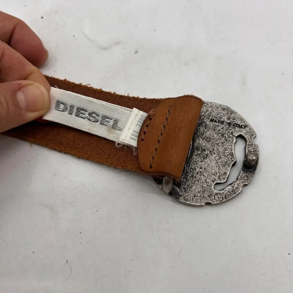 Vintage Diesel Belt Mens 30 Brown Only the Brave Mohican Buckle Pelle Leather